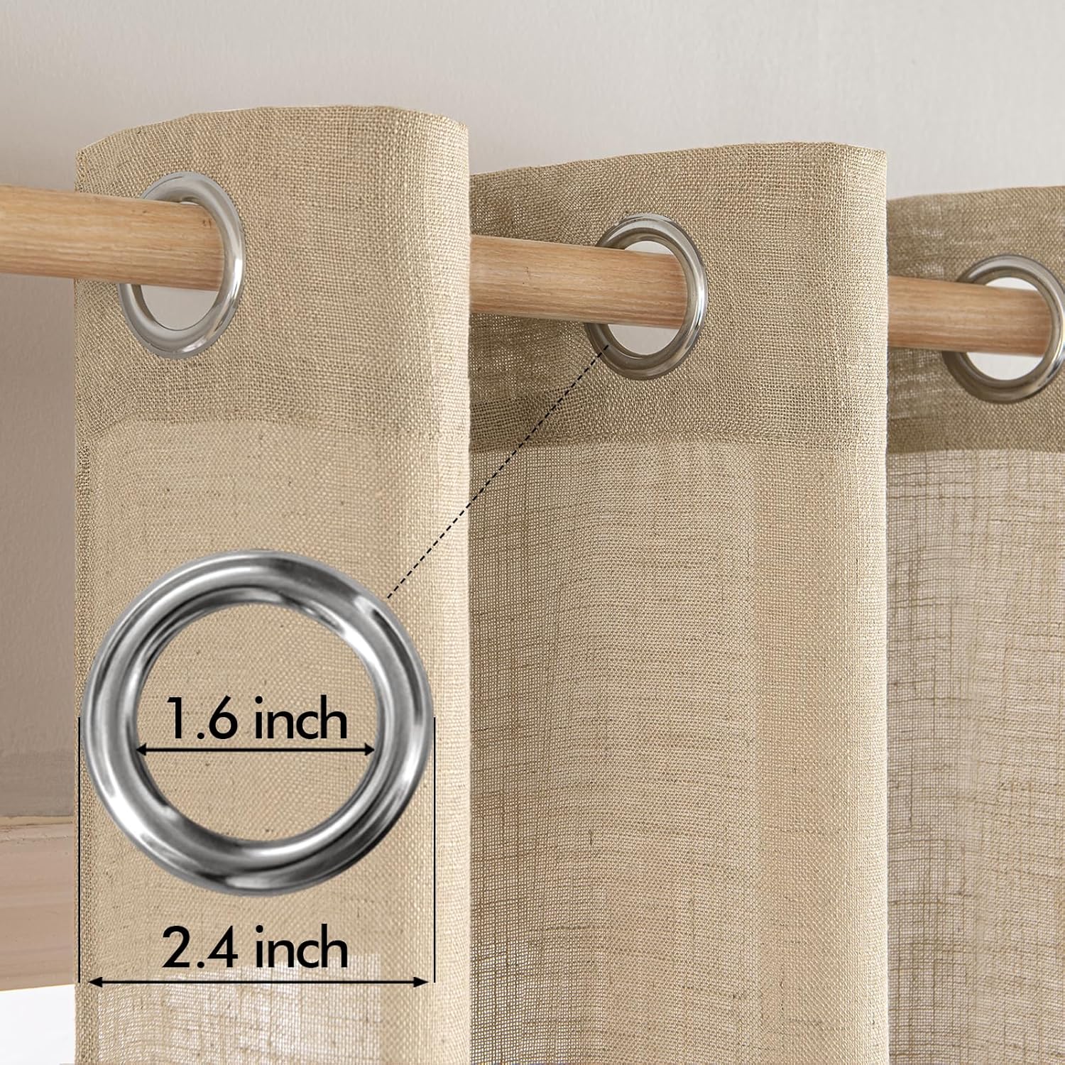 MIULEE Cortinas de lino beige tostado de 84 pulgadas de largo, 2 paneles para dormitorio, sala de estar, cortinas de ventana con textura de lino