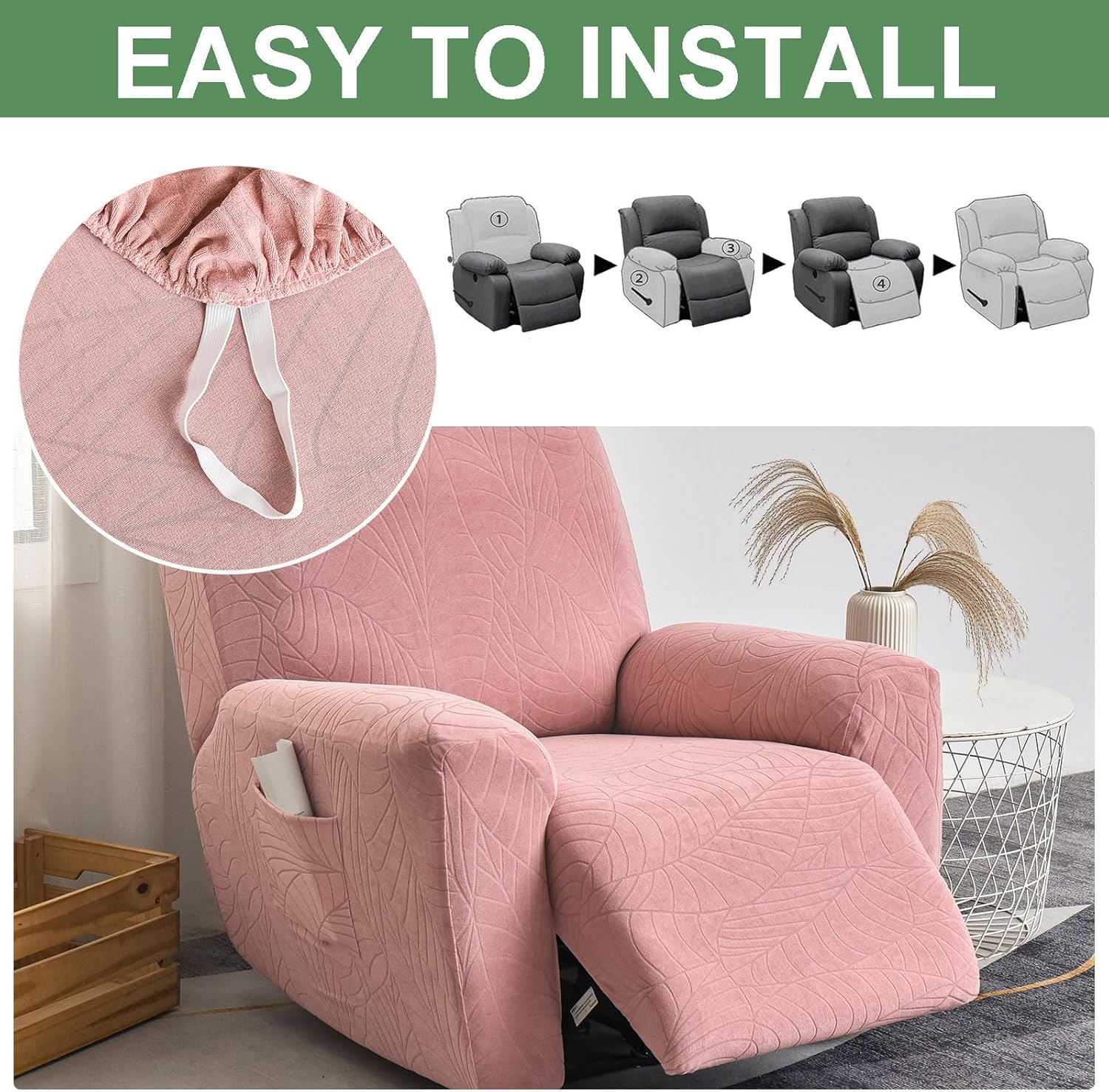 HAOYONG Fundas reclinables elásticas de jacquard Lazyboy, funda reclinable de 4 piezas para sillón reclinable de 1 asiento, fundas para sofá