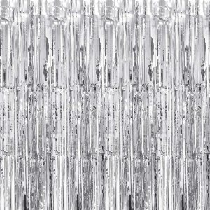 Cortina de cortina de flecos de papel de aluminio plateado, cortina de oropel plateado para fiesta, 3.28 pies x 6.56 pies, 2 cortinas de telón de Cortina de cortina de flecos de papel de aluminio plateado, cortina de oropel plateado para fiesta, 3.28 pies x 6.56 pies, 2 cortinas de telón de