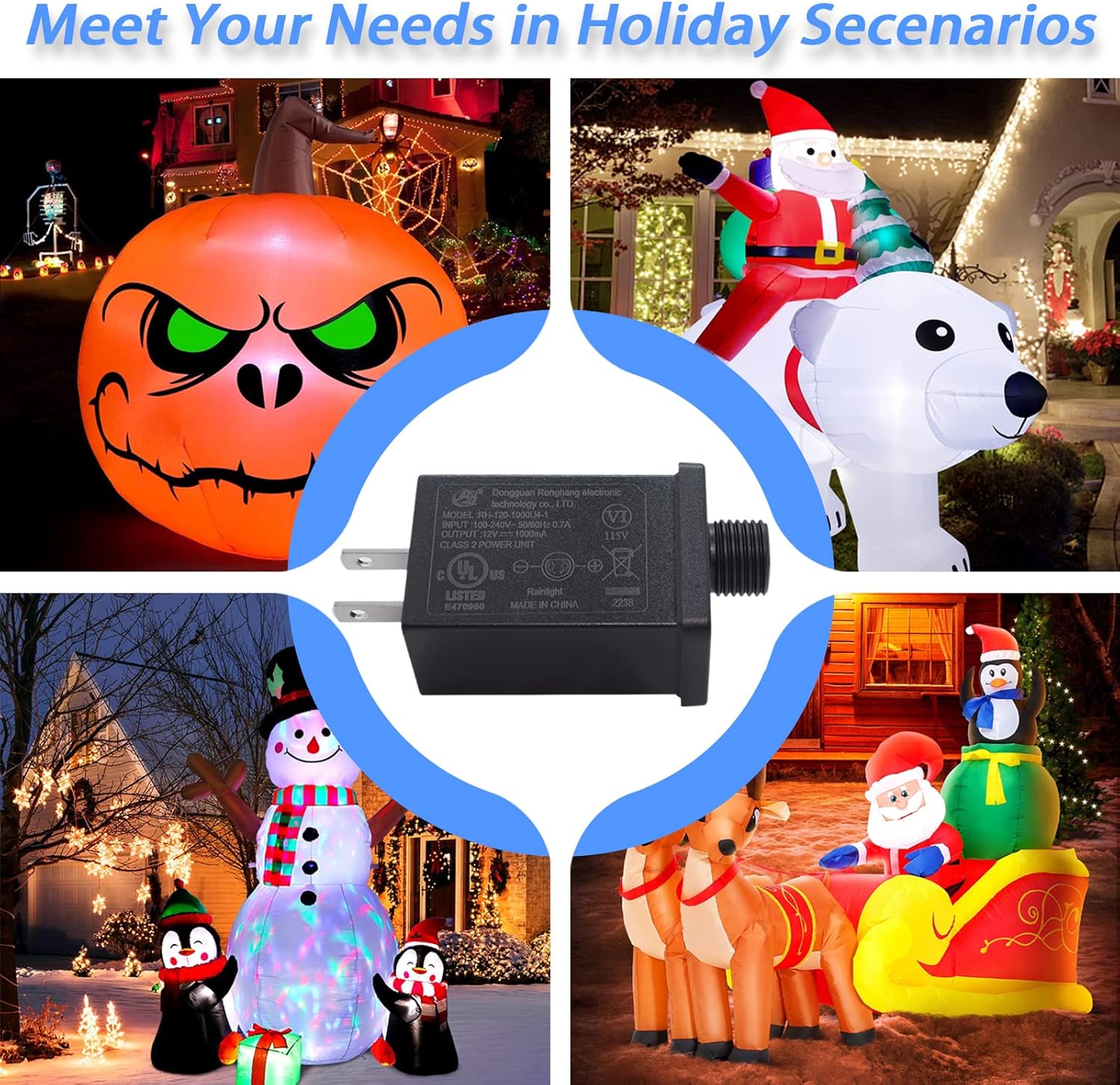 Adaptador de repuesto para inflables de Navidad, 2 paquetes de adaptador 1A para patio de Navidad, enchufe transformador para inflables de Navidad,