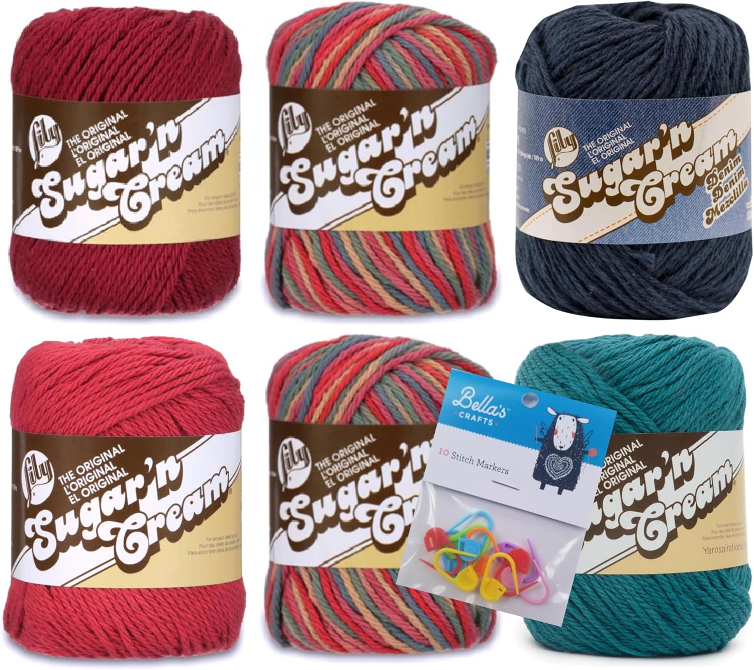 Lily Sugar’n Cream – Paquete de 6 hilos de 100 % algodón con marcadores de puntada Bella’s Crafts (Painted Desert Mix)
