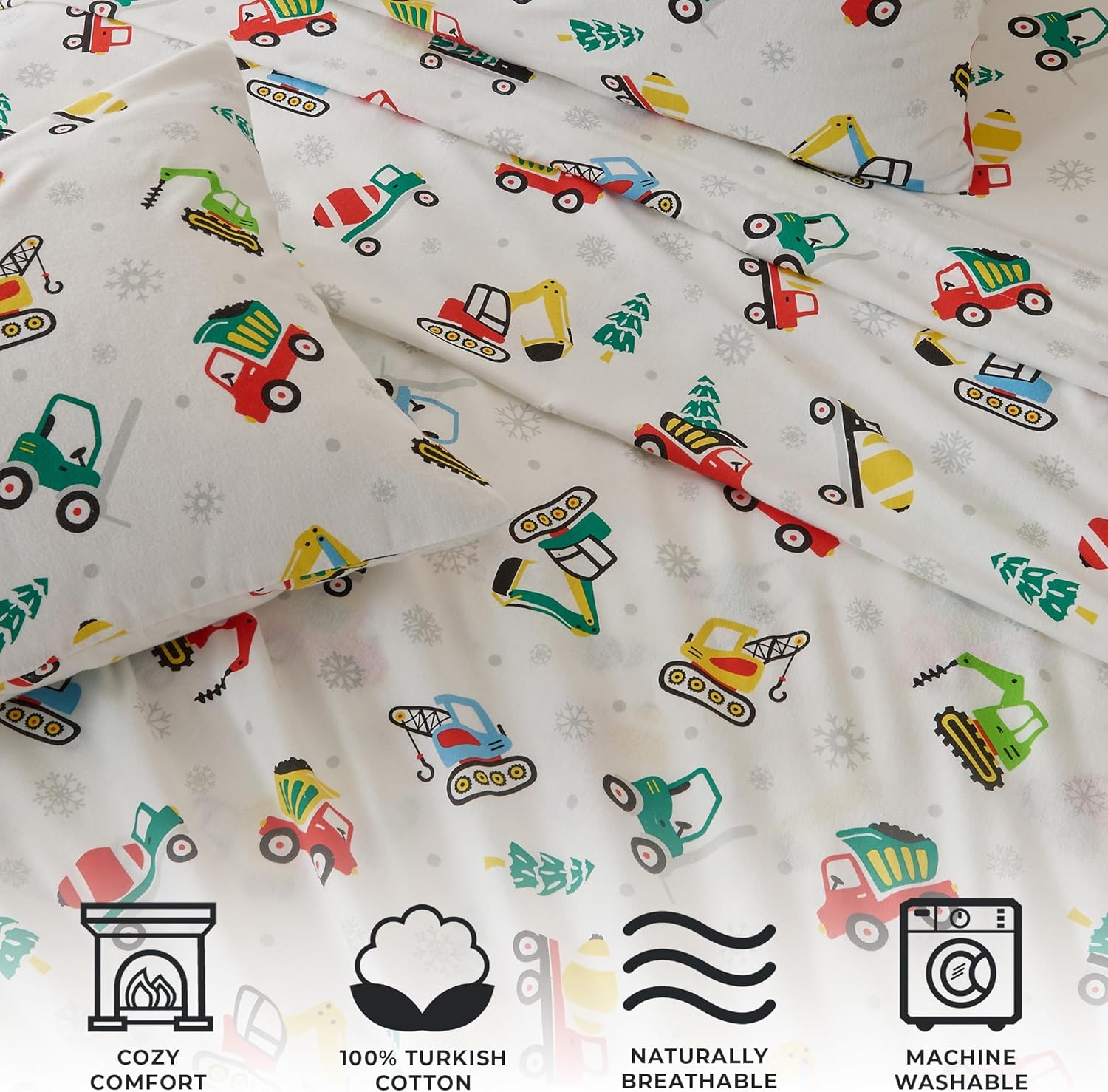 Great Bay Home Juego de sábanas de Navidad de franela de algodón turco 100 %, bajera con gran caída lateral, suaves, cama cálida, antifrisado, para