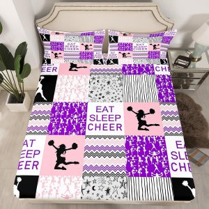 Juego de sábanas de animadoras, juego de ropa de cama de tamaño individual para niños, niñas, adolescentes y adultos, sábana bajera geométrica a Juego de sábanas de animadoras, juego de ropa de cama de tamaño individual para niños, niñas, adolescentes y adultos, sábana bajera geométrica a