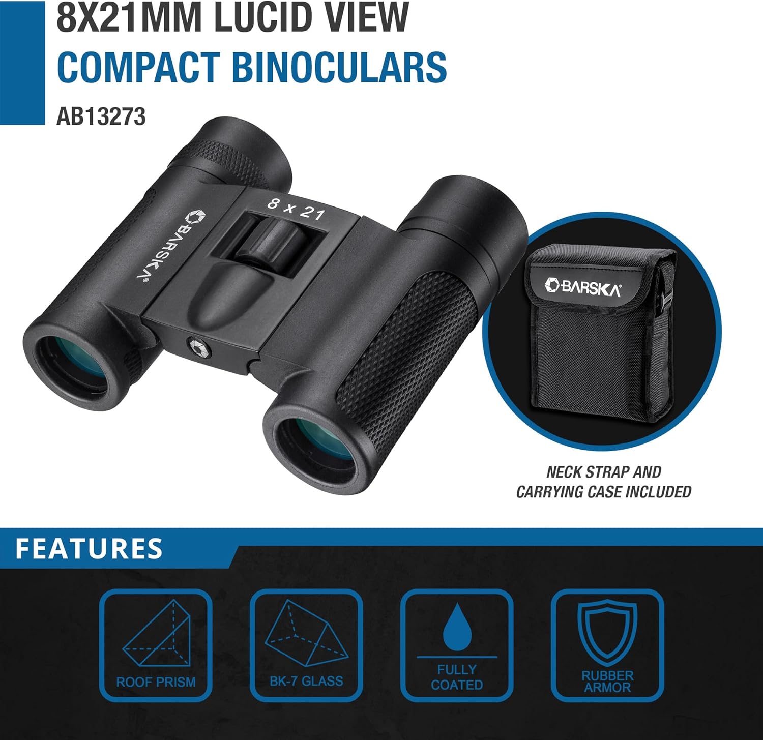 Barska AB13273 Lucid View – Binoculares compactos 8×21 para adultos y niños, observación de aves, caza, deportes, etc