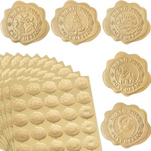 300 sellos dorados de cera en relieve de Navidad con aspecto de sobres para paquetes de regalosrecuerdos de fiesta, autoadhesivos 300 sellos dorados de cera en relieve de Navidad con aspecto de sobres para paquetes de regalosrecuerdos de fiesta, autoadhesivos
