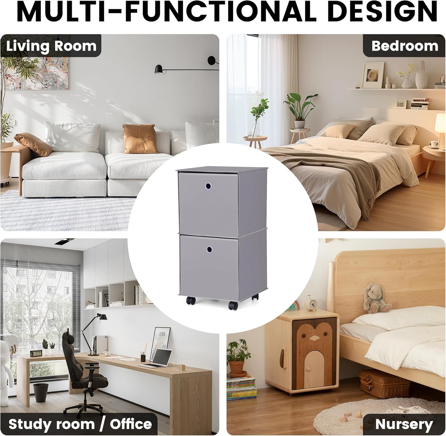 JOMOLA Cómoda de tela enrollable con 2 cajones, organizador plegable para ropa, gris, ligero, cajón de almacenamiento para dormitorio, sala de