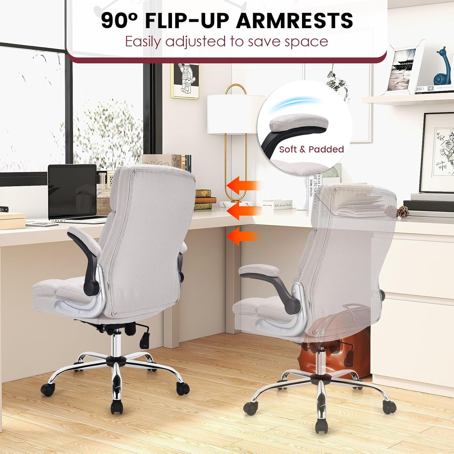 COSTWAY Silla ergonómica de oficina en casa, silla de escritorio para computadora grande y alta con respaldo ajustable de inclinación y reposabrazos