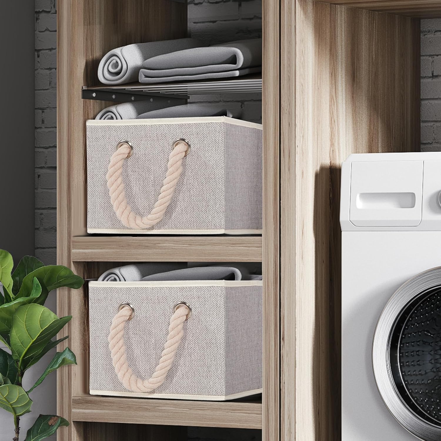 Contenedores de almacenamiento plegables con asas, cestas de almacenamiento decorativas para organizar estantes, cajas de almacenamiento resistentes