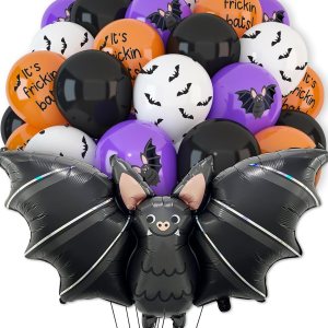 HOUSE OF PARTY Globo de aluminio de murciélago de 40 pulgadas de Halloween con 50 globos de látex de murciélago negro, naranja, morado, blanco para HOUSE OF PARTY Globo de aluminio de murciélago de 40 pulgadas de Halloween con 50 globos de látex de murciélago negro, naranja, morado, blanco para