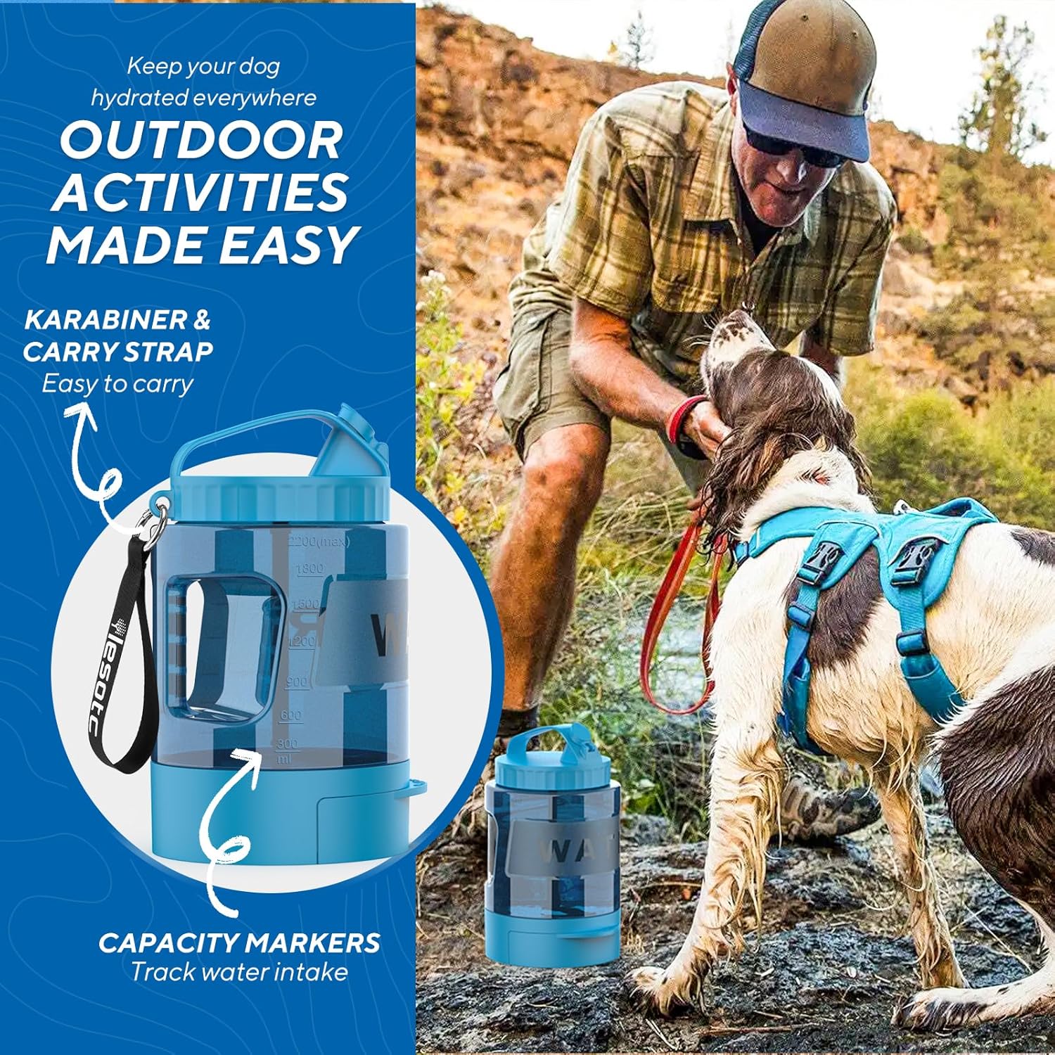 lesotc Botella de agua para perros, dispensador de agua para perros de 77 onzas para camping, parque, senderismo, dispensador portátil de agua para