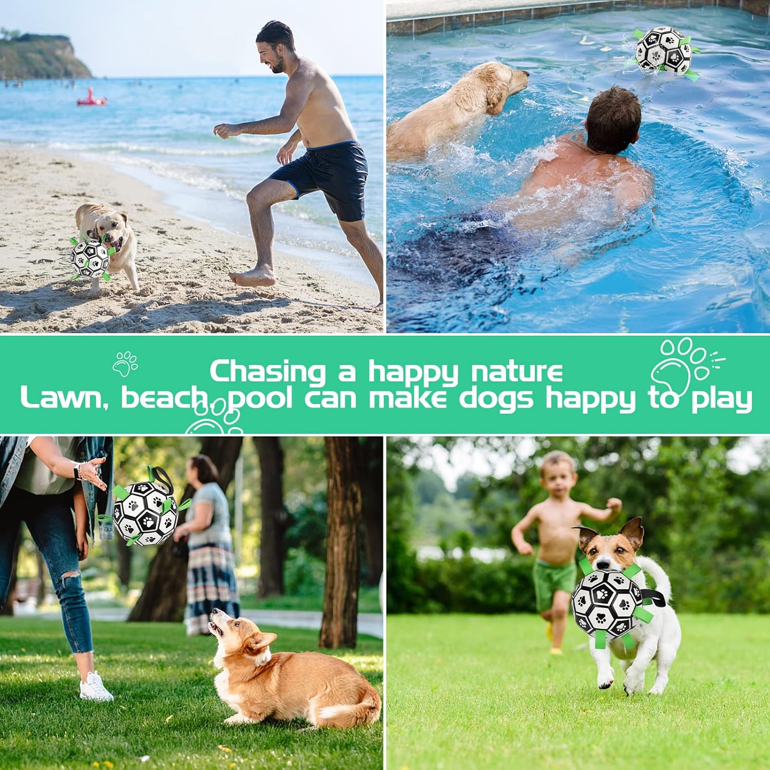 CHUKCHI Pelota de fútbol para perros con correas, juguetes interactivos para perros para tira y afloja, regalos de cumpleaños para cachorros,