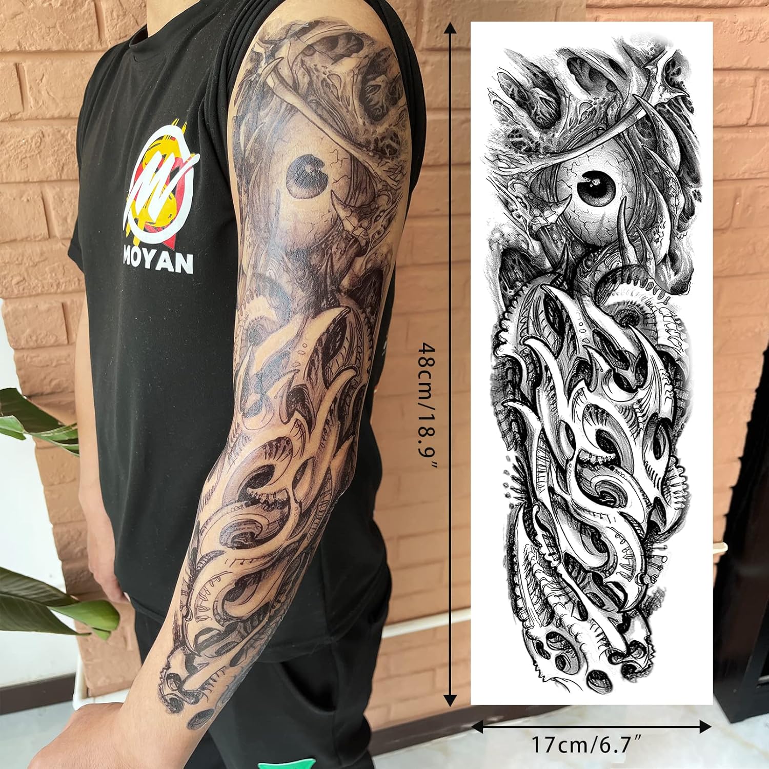 CUTELIILI Tatuaje temporal de Halloween para hombres y mujeres, 18 hojas, 8 hojas de tatuaje de manga completa y 10 hojas de tatuajes de medio
