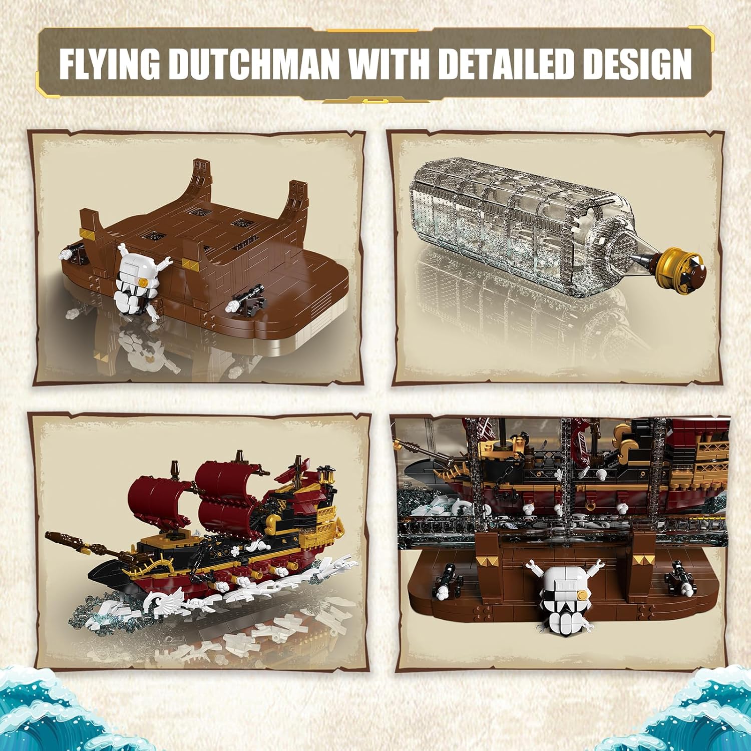 Mould King 10066 – Kit de bloques de construcción de una pieza de barco en botella, MOC Queen Anne’s Revenge Pirate Ship Model Building Set, regalo