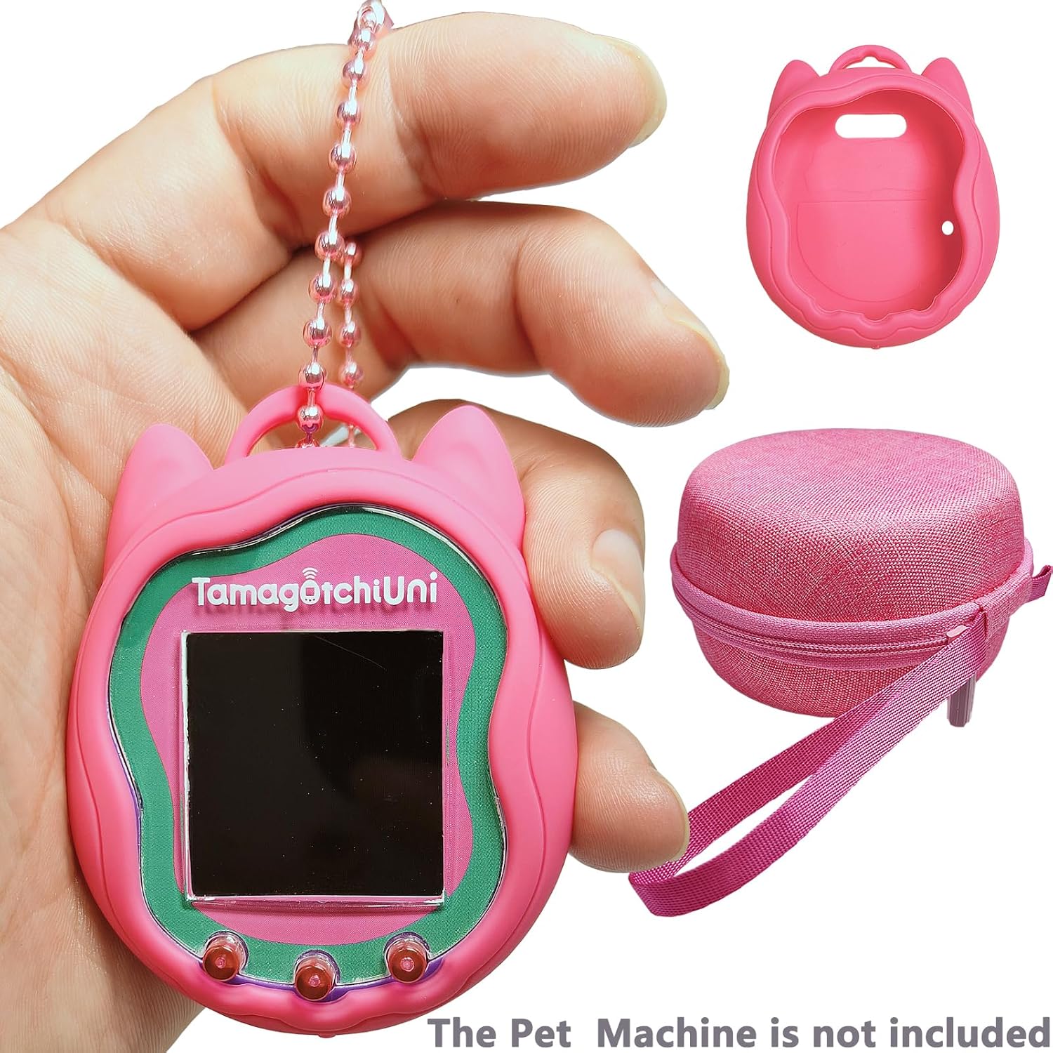 Funda de silicona y funda de transporte para Tamagotchi Uni, protector de pantalla para Tamagotchi Uni Interactive Virtual Pet Accessories (rosa)