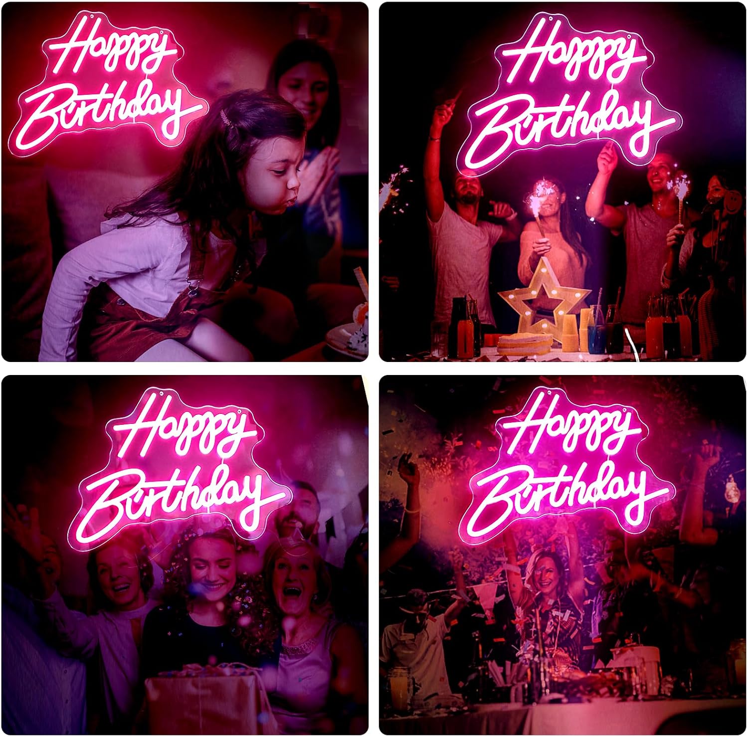 Letrero grande de neón de feliz cumpleaños, letreros LED para decoración de pared, letreros iluminados para decoración de pared, luces de fiesta de