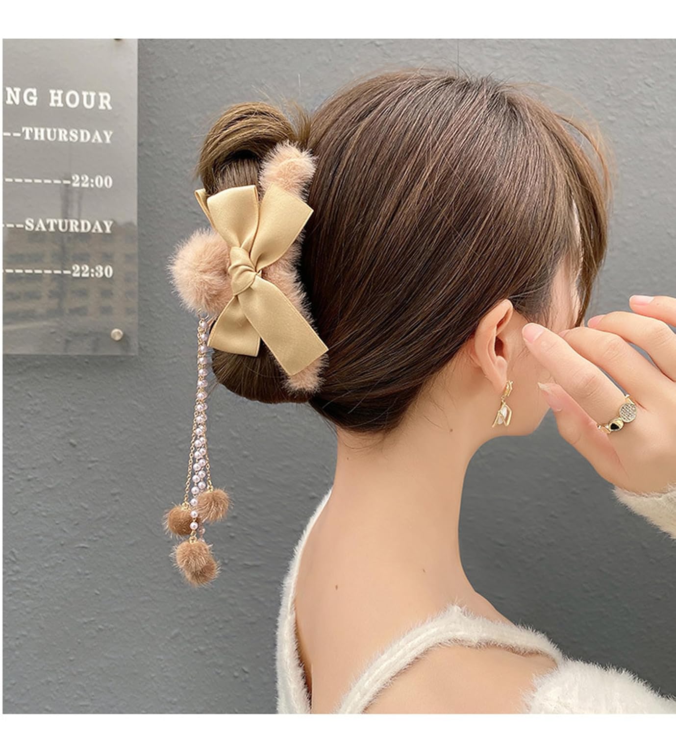 Lindas pinzas para el cabello para mujeres y niñas, pasadores de pelo con perlas de diamantes de imitación (pinza de pelo de perlas marrones)