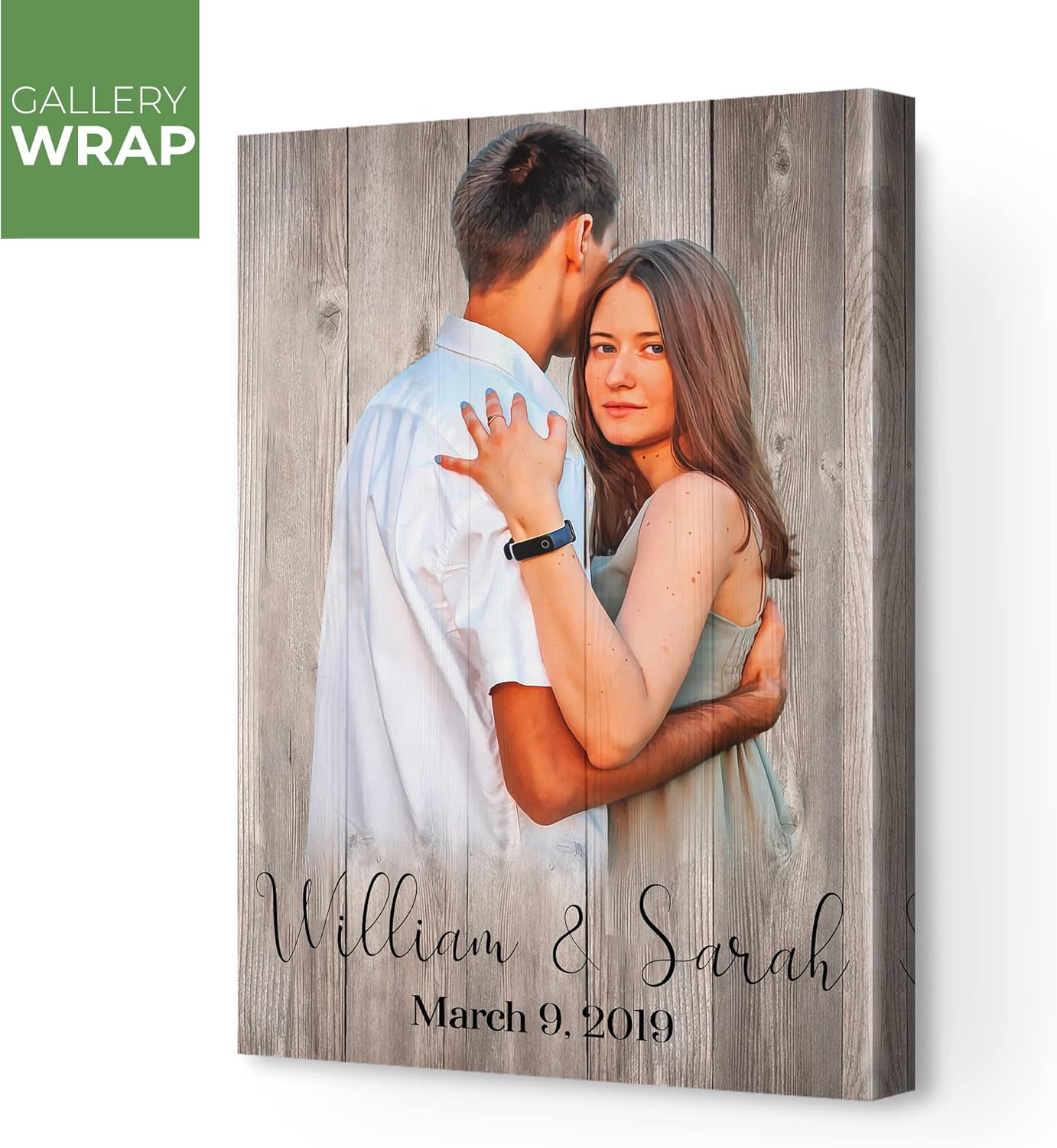 Awesometik Retrato personalizado de pintura fotográfica sobre impresión de madera Retrato de boda Regalo de boda Ilustración de boda Retrato de