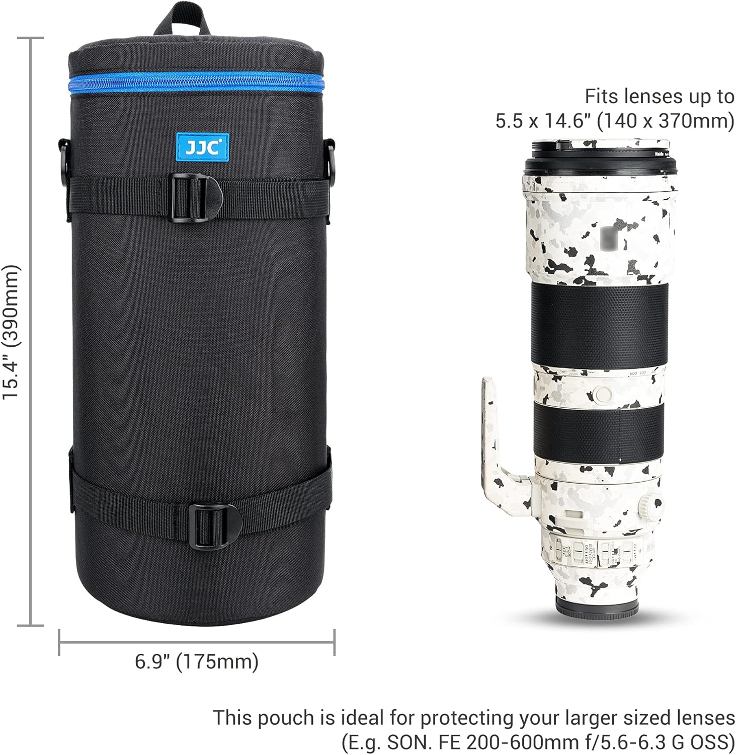 JJC Funda de lujo para lentes Sony FE de 7.874-23.622 in con teleconvertidor y otras lentes inferiores a 5.5 x 14.6 pulgadas (profundidad x largo),