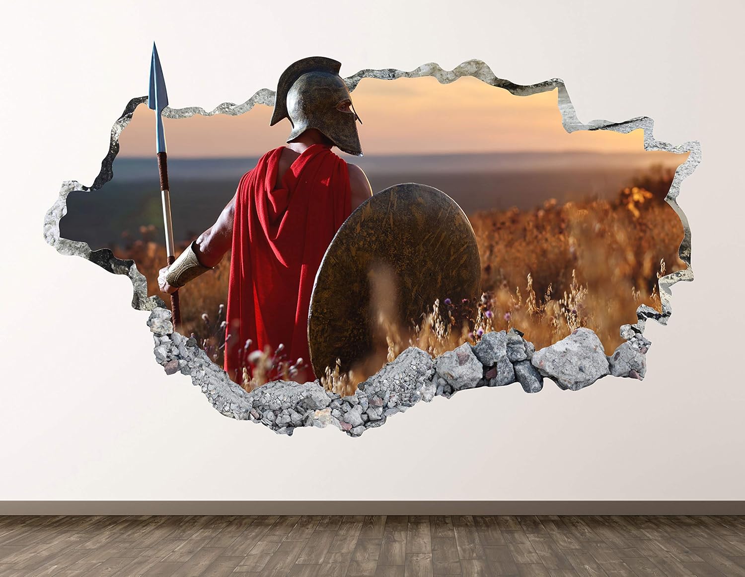 Calcomanía de pared de guerrero espartano, decoración 3D de la civilización griega antigua aplastada, póster para habitación de niños, regalo