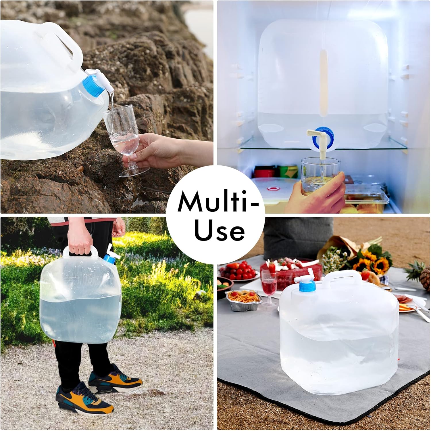 INNO STAGE Contenedor de agua plegable de 2.6 galones con espita, cantina de agua plegable, jarra portátil de almacenamiento de agua para acampar al