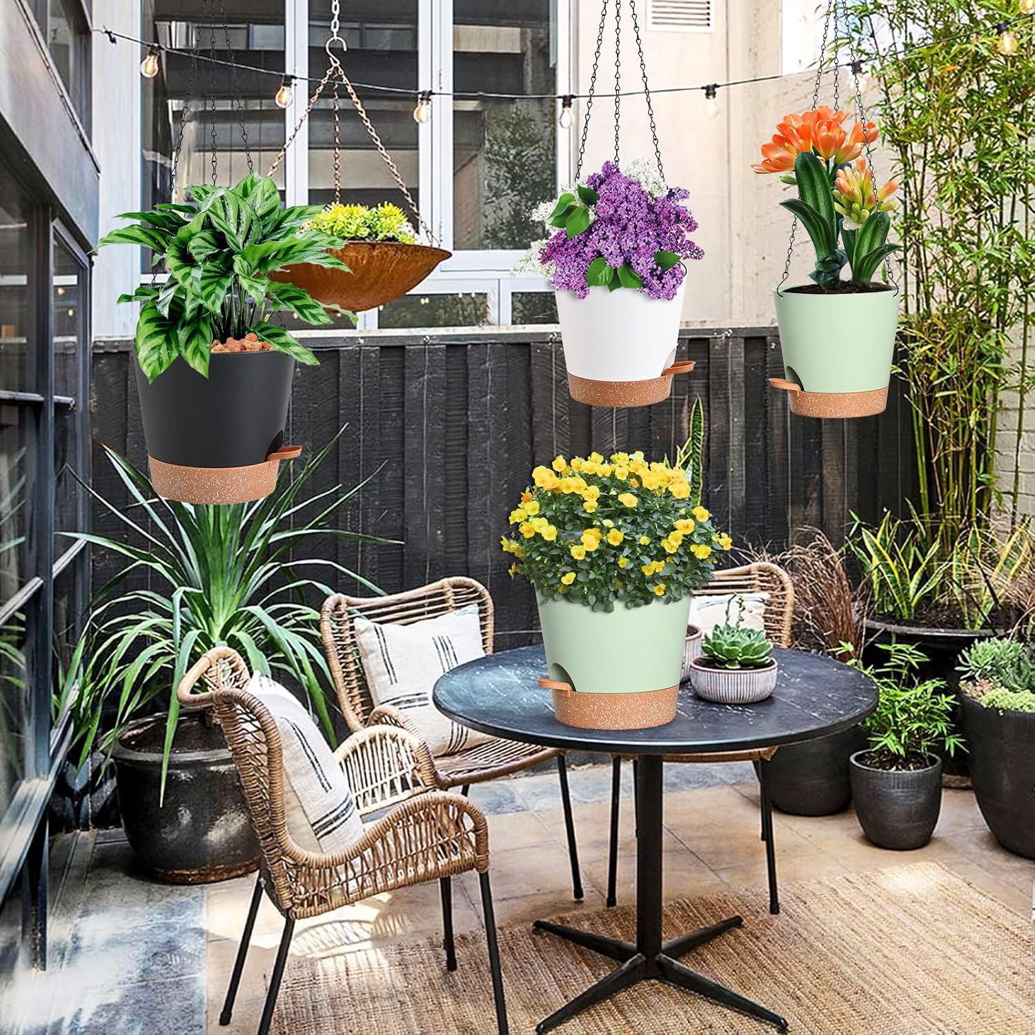 SFENNGPET Macetas colgantes con autorriego, paquete de 3 macetas colgantes para plantas de interior y exterior, cestas colgantes con agujeros de