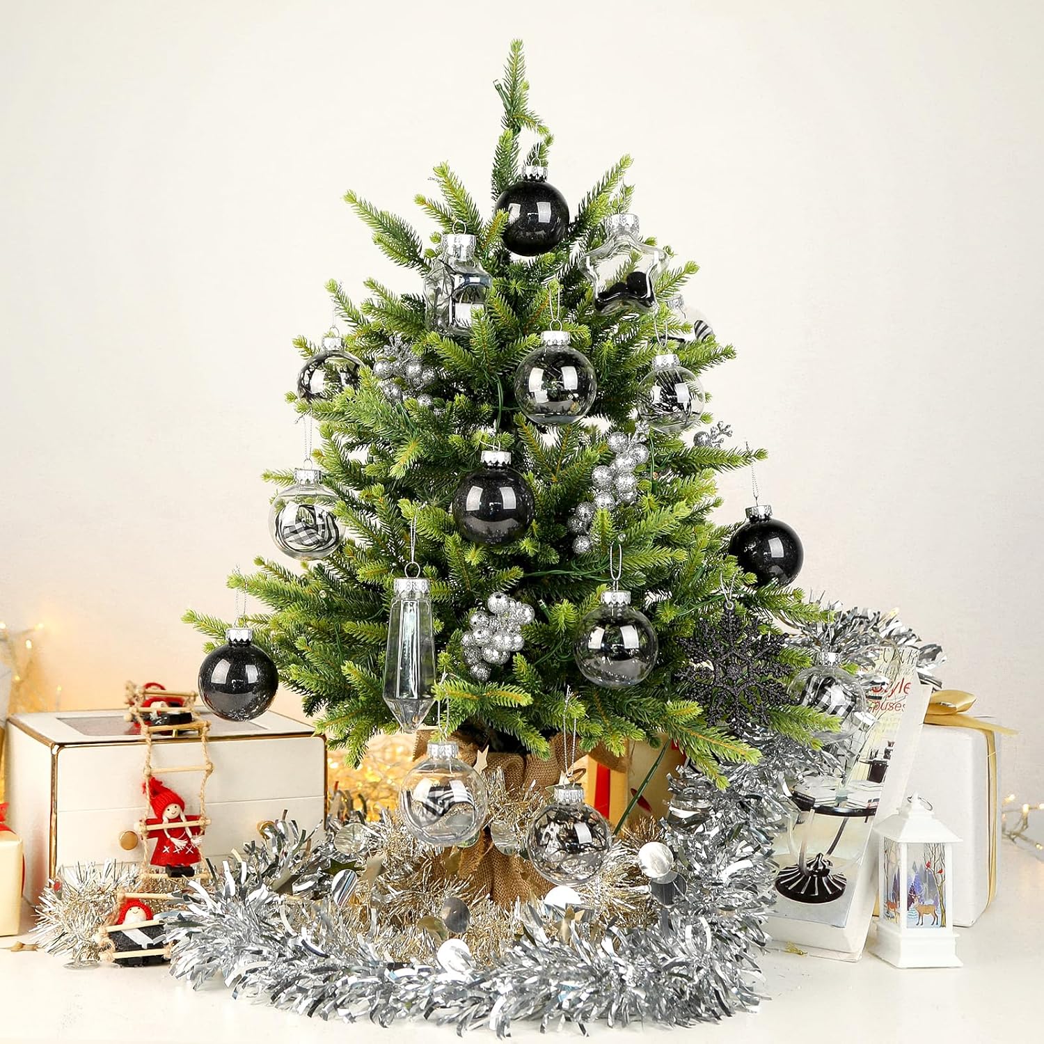 SHareconn Juego de 86 bolas de Navidad transparentes, de plástico inastillable, adornos colgantes con relleno delicado para decoración del árbol de