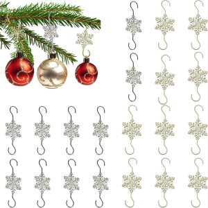 AUOCATTAIL 20 ganchos de adorno de Navidad con forma de copo de nieve, color dorado y plateado, gancho en S, gancho en S, para decoración de AUOCATTAIL 20 ganchos de adorno de Navidad con forma de copo de nieve, color dorado y plateado, gancho en S, gancho en S, para decoración de