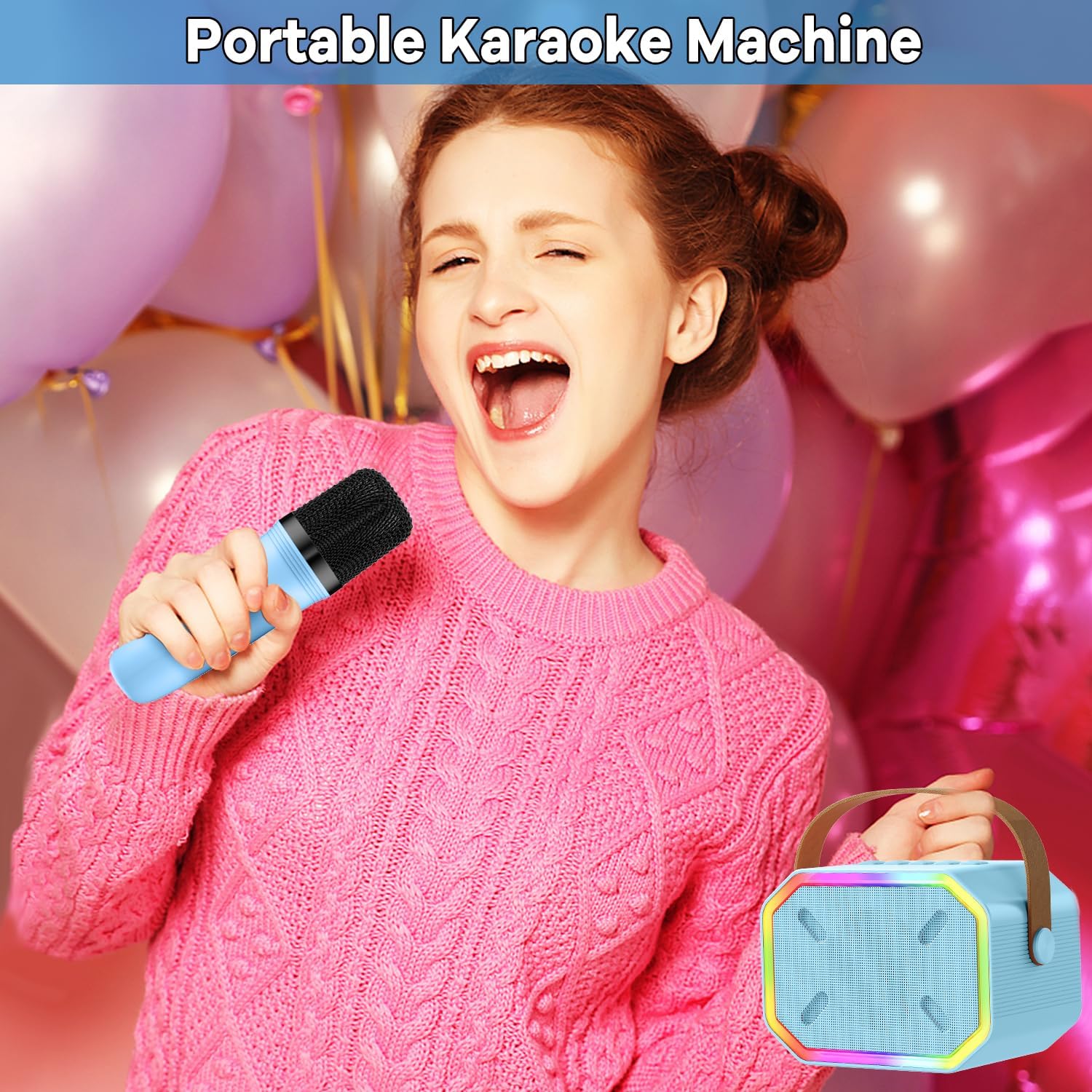 Máquina de karaoke para niños Micrófono canto Mini micrófono de karaoke portátil Bluetooth para niños y niñas pequeños adultos azul