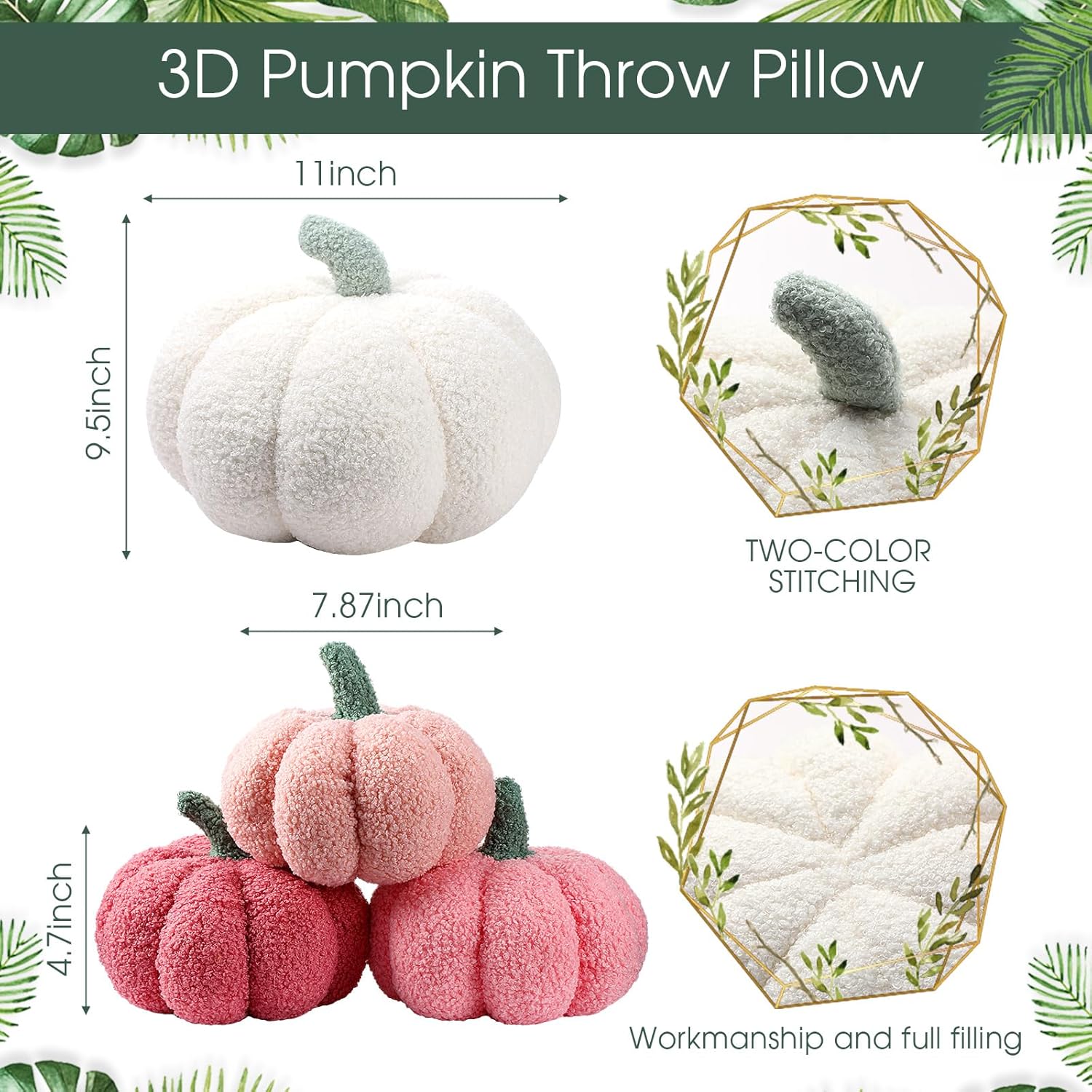 Kajaia 4 cojines de calabaza 3D de Acción de Gracias, almohada de calabaza de Halloween, sherpa, otoño, calabaza, almohada de peluche para niños, 11