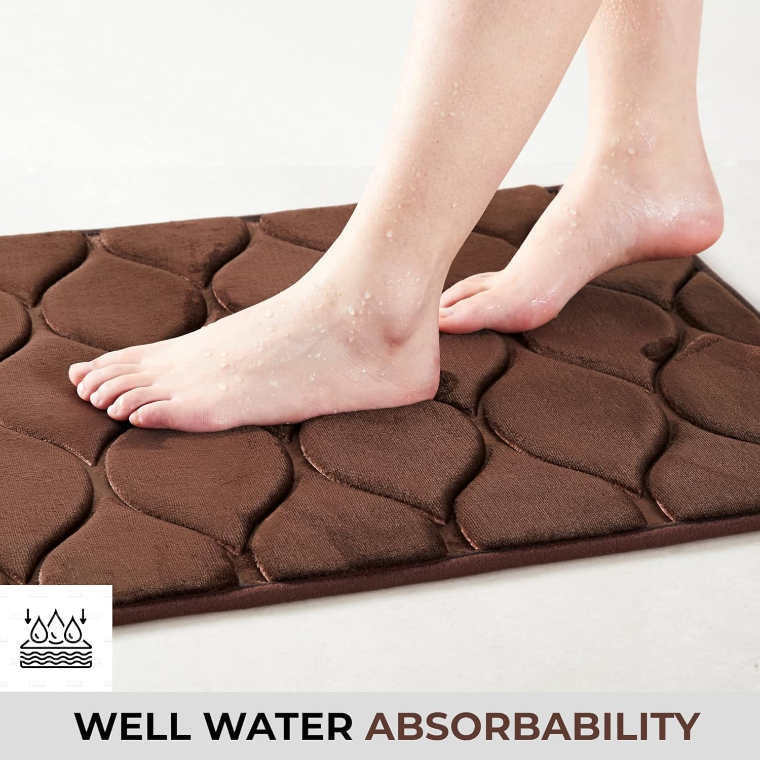 Alfombra de baño con diseño ovalado en relieve de espuma viscoelástica de color sólido, suave, con respaldo de PVC antideslizante
