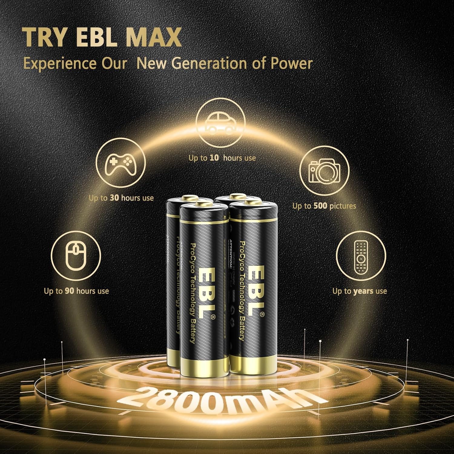 EBL Gold Pro – Baterías AA recargables de 1.2 V, 2800 mAh, batería NIMH, batería AA de alta capacidad, precargada doble A, 8 paquetes
