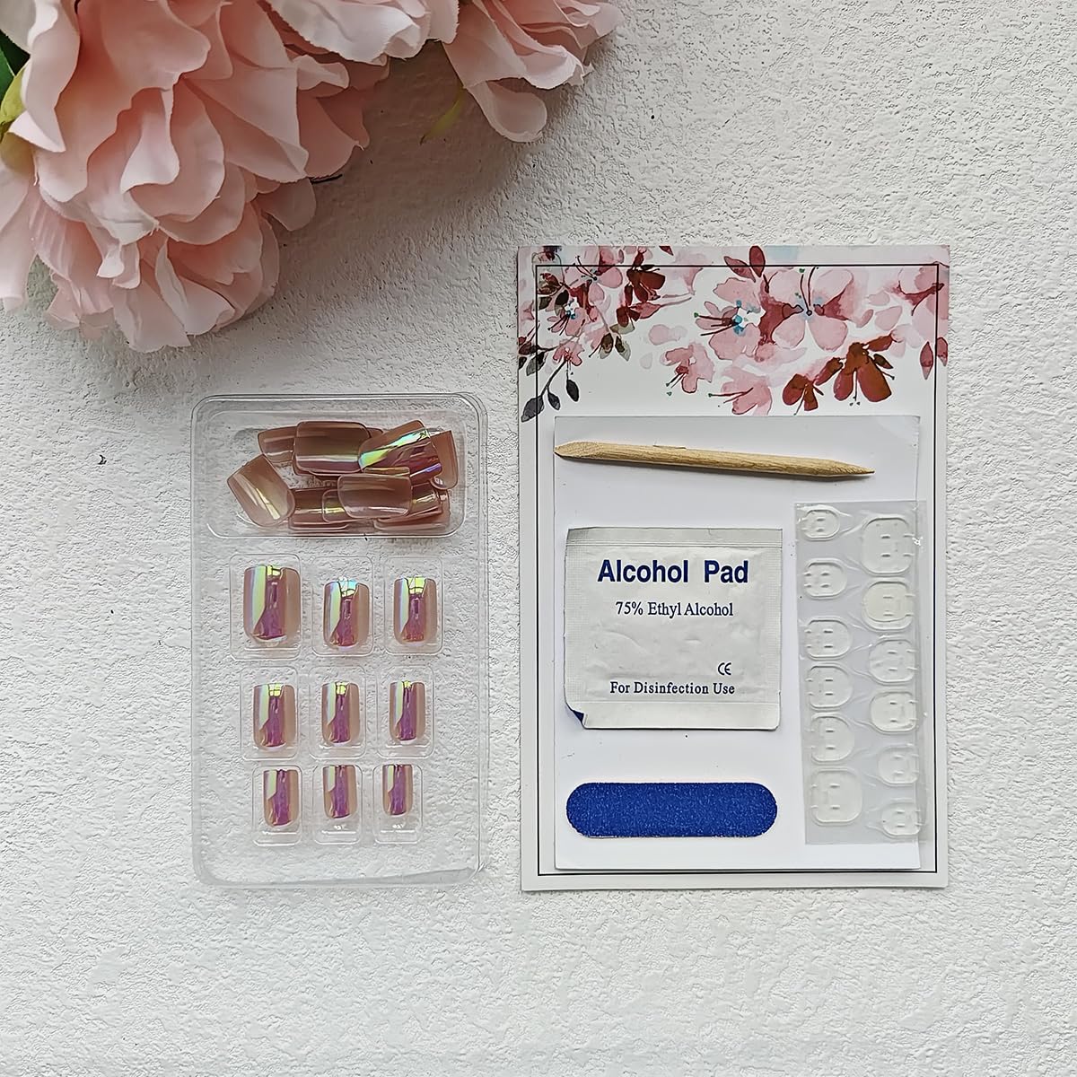 Rilafuvu Uñas postizas cortas a presión en polvo de perla, uñas postizas blancas, uñas acrílicas brillantes, uñas francesas de pegar, uñas postizas