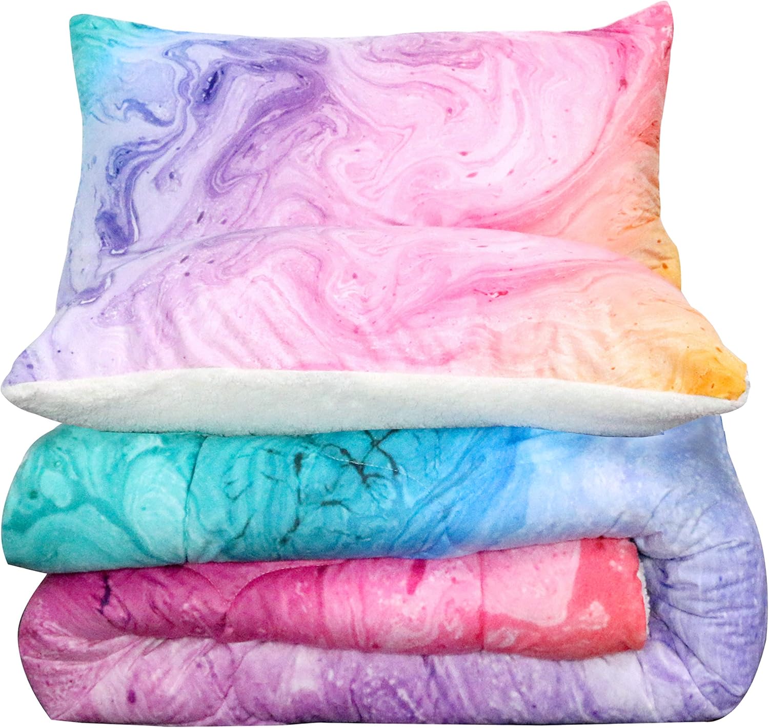 Juego de cama de edredón de microvisón ultrasuave para cama  3D liviana, difusa  Colorido, relleno de poliéster con 2 fundas de almohada