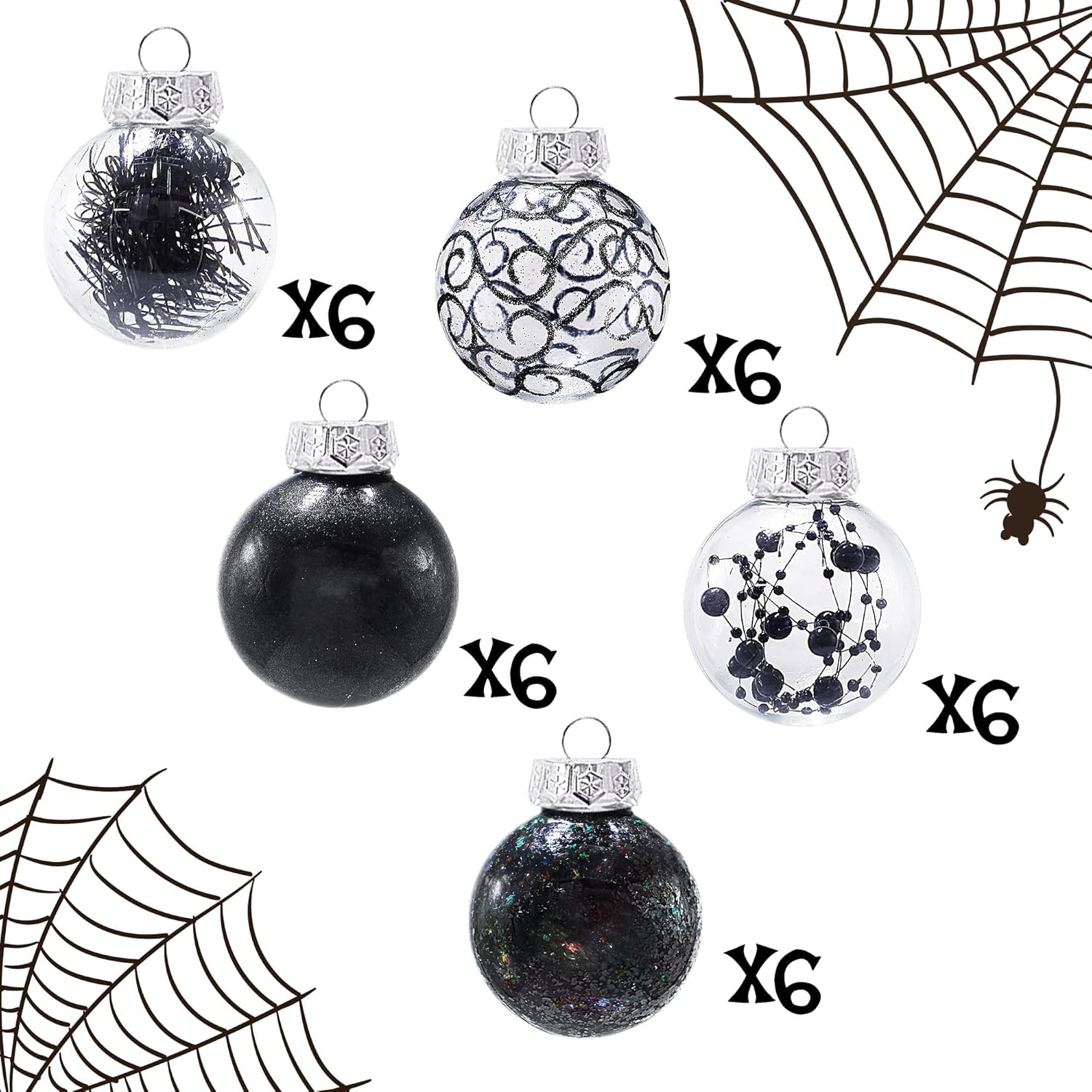 Lulu Home 30 adornos de bola de Navidad transparentes de 2 pulgadas, bolas transparentes preencordadas con decoraciones únicas en el interior, bolas