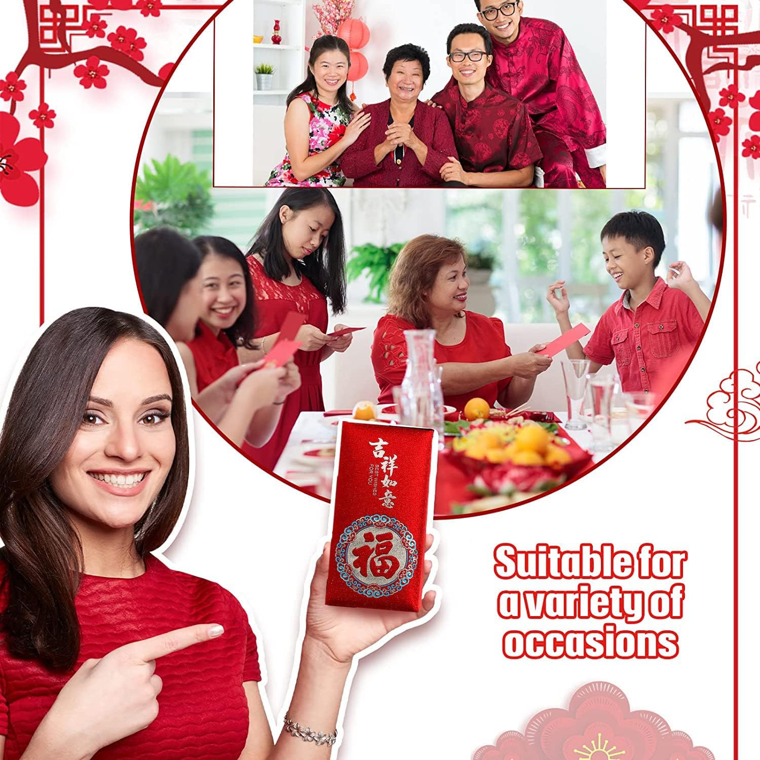 12 sobres rojos, sobres de dinero, sobres de efectivo, elemento chino, festival de primavera, dinero de bolsillo Lucky Hong Bao para cumpleaños,