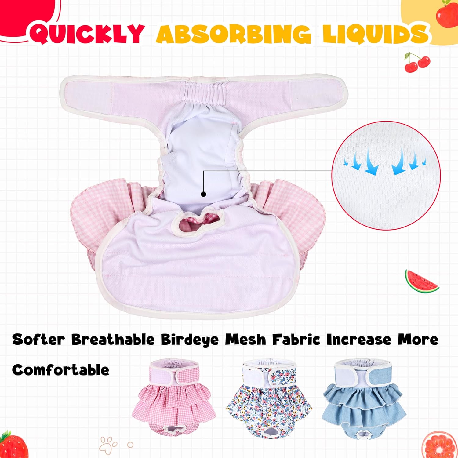 3 pañales lavables para perras, pañales reutilizables de primera calidad con correas ajustables absorbentes y barreras a prueba de fugas, pañales