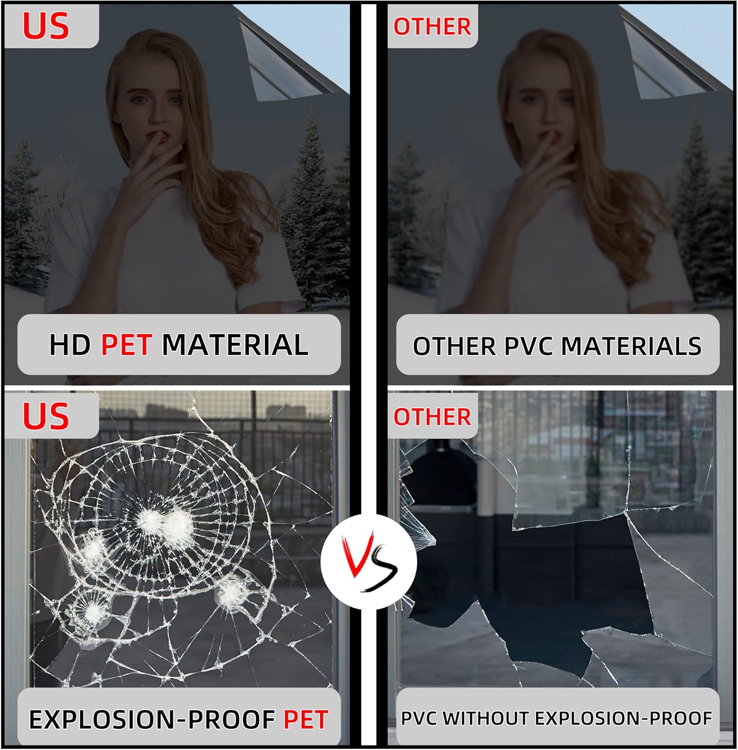 FuFin Película de privacidad unidireccional para ventana con herramientas de instalación gratuitas, material PET de alta calidad, control de calor,