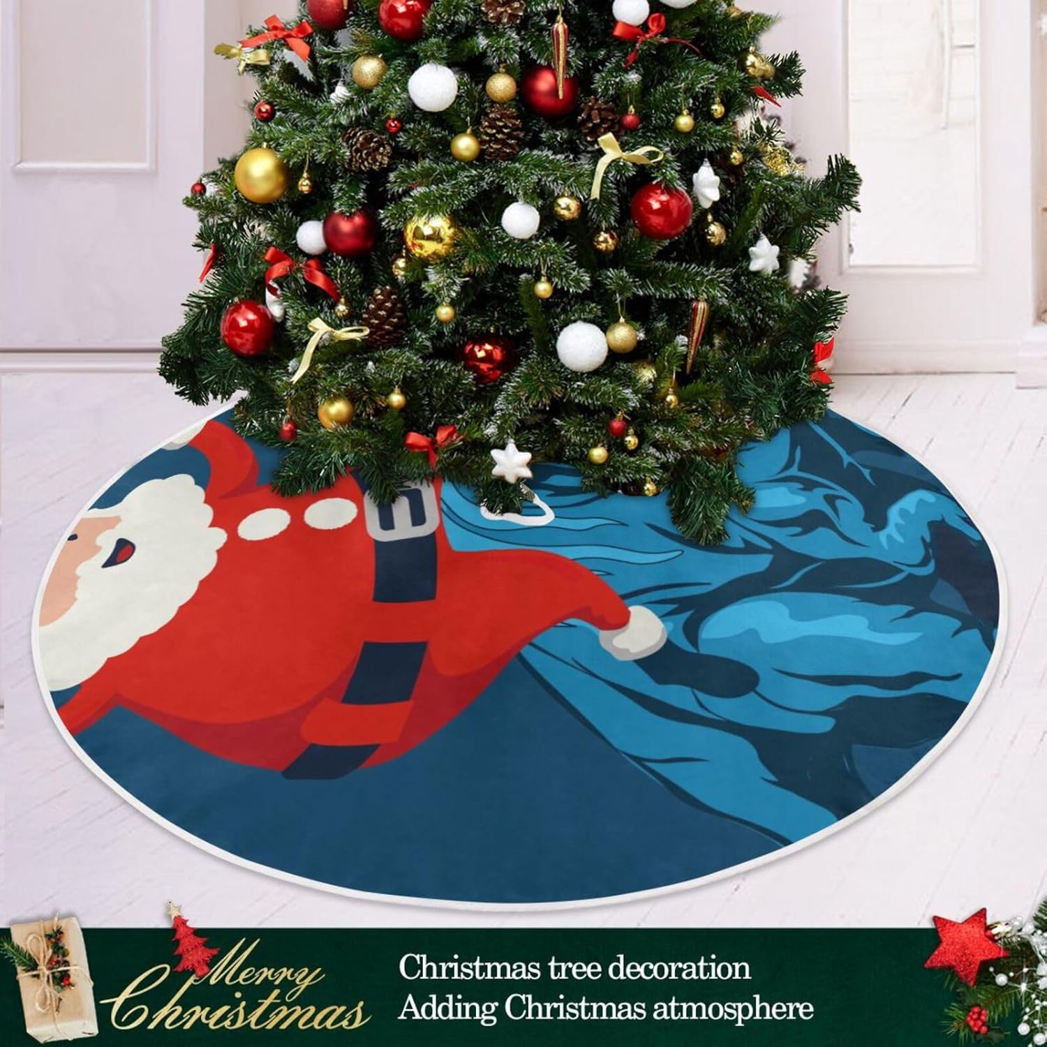 Falda de árbol de Navidad de dinosaurio de Papá Noel, falda de árbol de Navidad, falda de árbol de Navidad de 3 pies, decoraciones para árbol