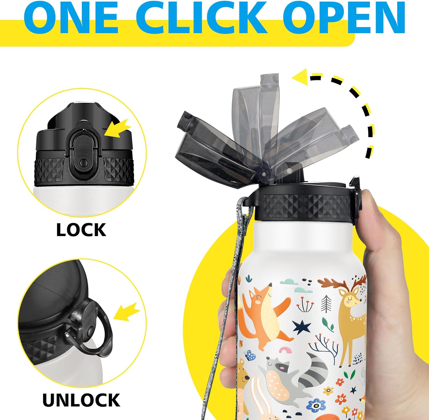 Han’s Bottle Botella de agua para niños con tapa con pajilla, vaso reutilizable de acero inoxidable aislado para niños pequeños, niñas, niños, taza