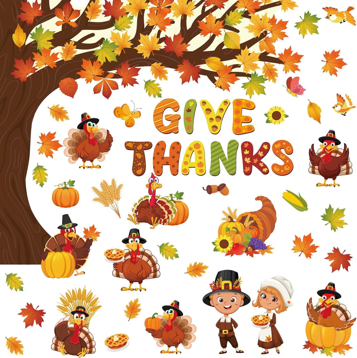 Zonon Juego de 114 tablones de anuncios de Acción de Gracias, árbol de Acción de Gracias, juego de tablón de anuncios religioso de pavo y calabaza
