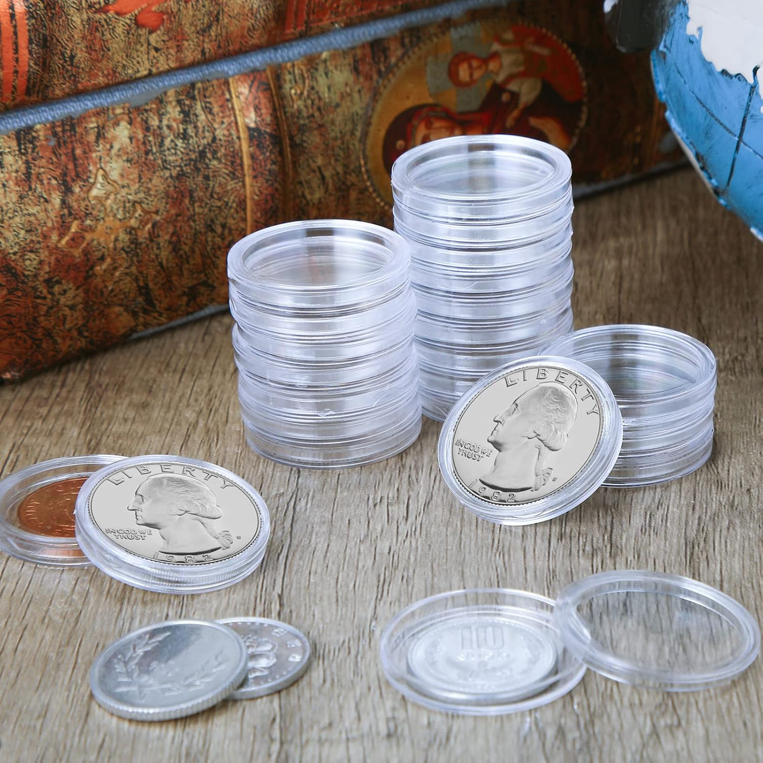 500 unidades de 0.984 in titular de monedas cápsulas transparente redondo plástico contenedor contenedor para monedas suministros de colección de