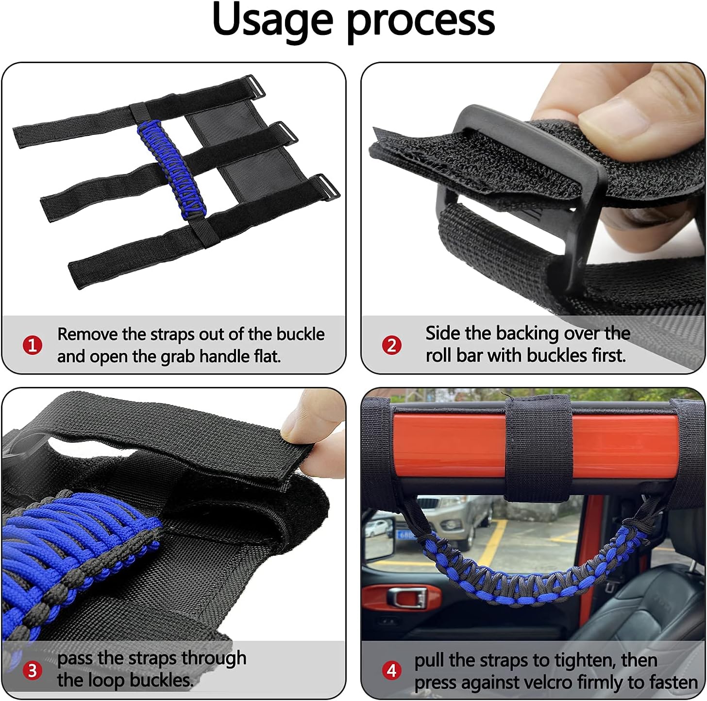 Kujunpao 4 asas de agarre de barra antivuelco compatibles con Jeep Wrangler JLU JK JKU TJ YJ LJ JT JL y Gladiator JT 1987-2021 UTV y ATV, se adapta