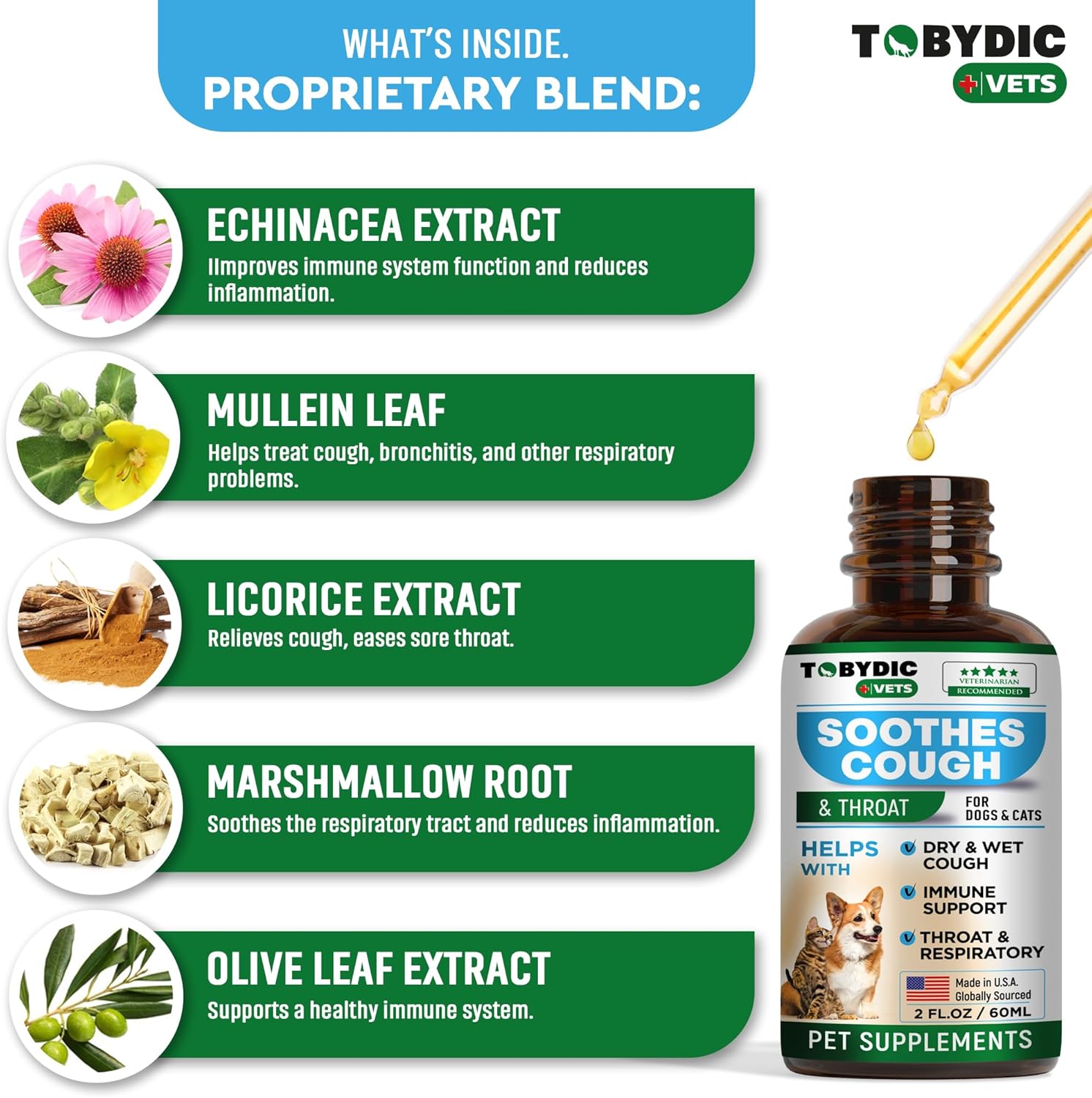 TOBYDIC Medicina natural para la tos y antibióticos para perros para infección respiratoria de gatos, alivio de estornudos y tratamiento para la tos
