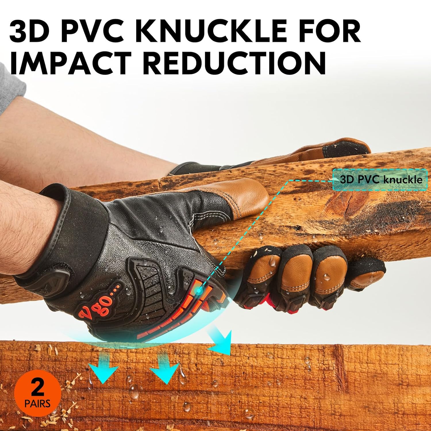 Vgo… Guantes de trabajo resistentes para hombre, piel de cabra, repelente al agua, guantes de rigger, antivibración, pantalla táctil (2 pares, M,