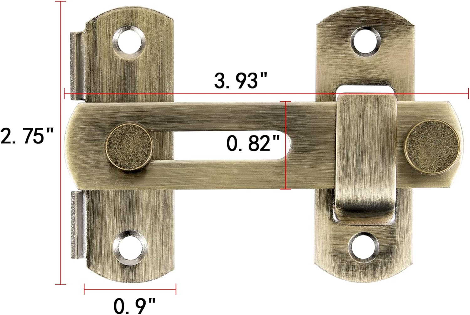INIRET Paquete de 4 pestillos para puerta de granero, 3.93 x 2.75 pulgadas, de acero inoxidable, de bronce, cerraduras de puerta abatibles,