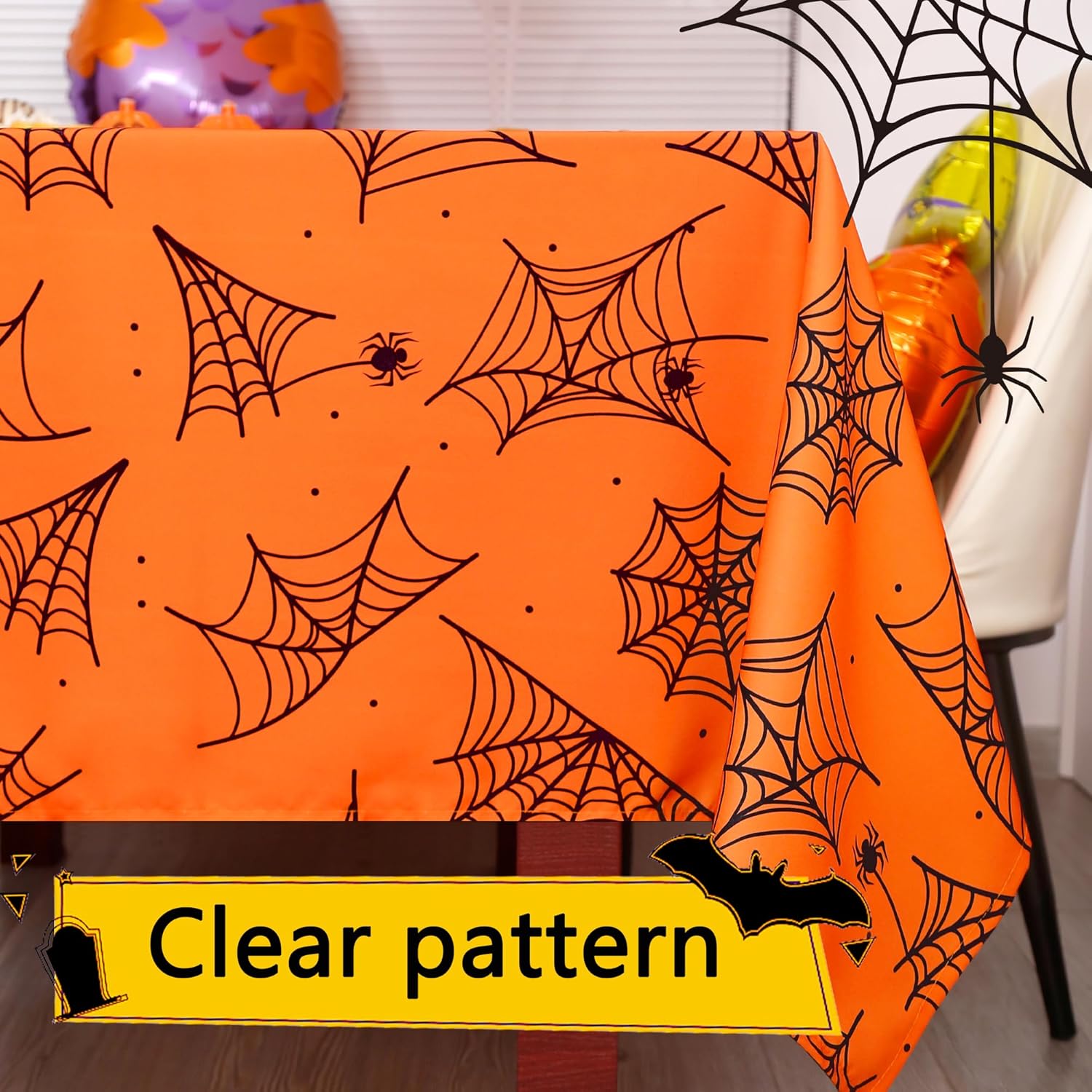 Mantel rectangular de Halloween, 60 x 102 pulgadas, impermeable, tela de araña, mantel lavable para decoración de fiestas, pícnic, cenas
