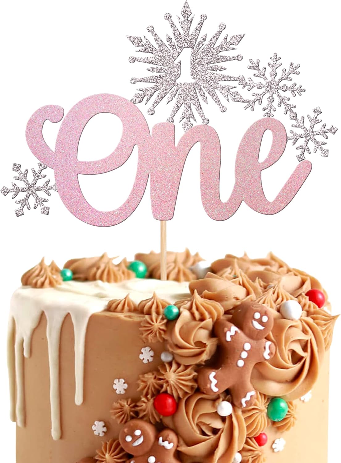 1 pieza de decoración de pastel de copo de nieve con purpurina temática de congelado de invierno para primer cumpleaños, copo de nieve, una