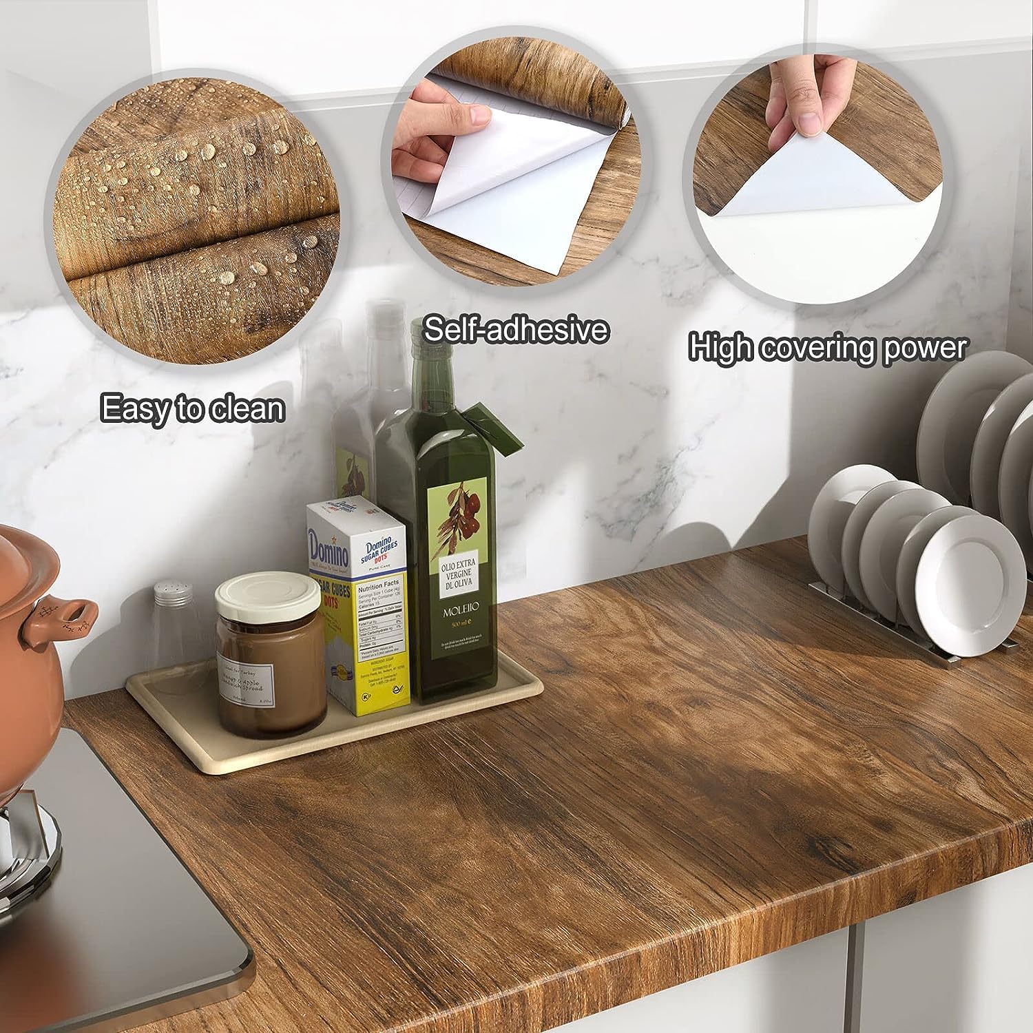 WENMER Papel adhesivo de madera marrón de 15.7 x 32.8 pies, papel tapiz de madera para despegar y pegar, papel de contacto de grano de madera,