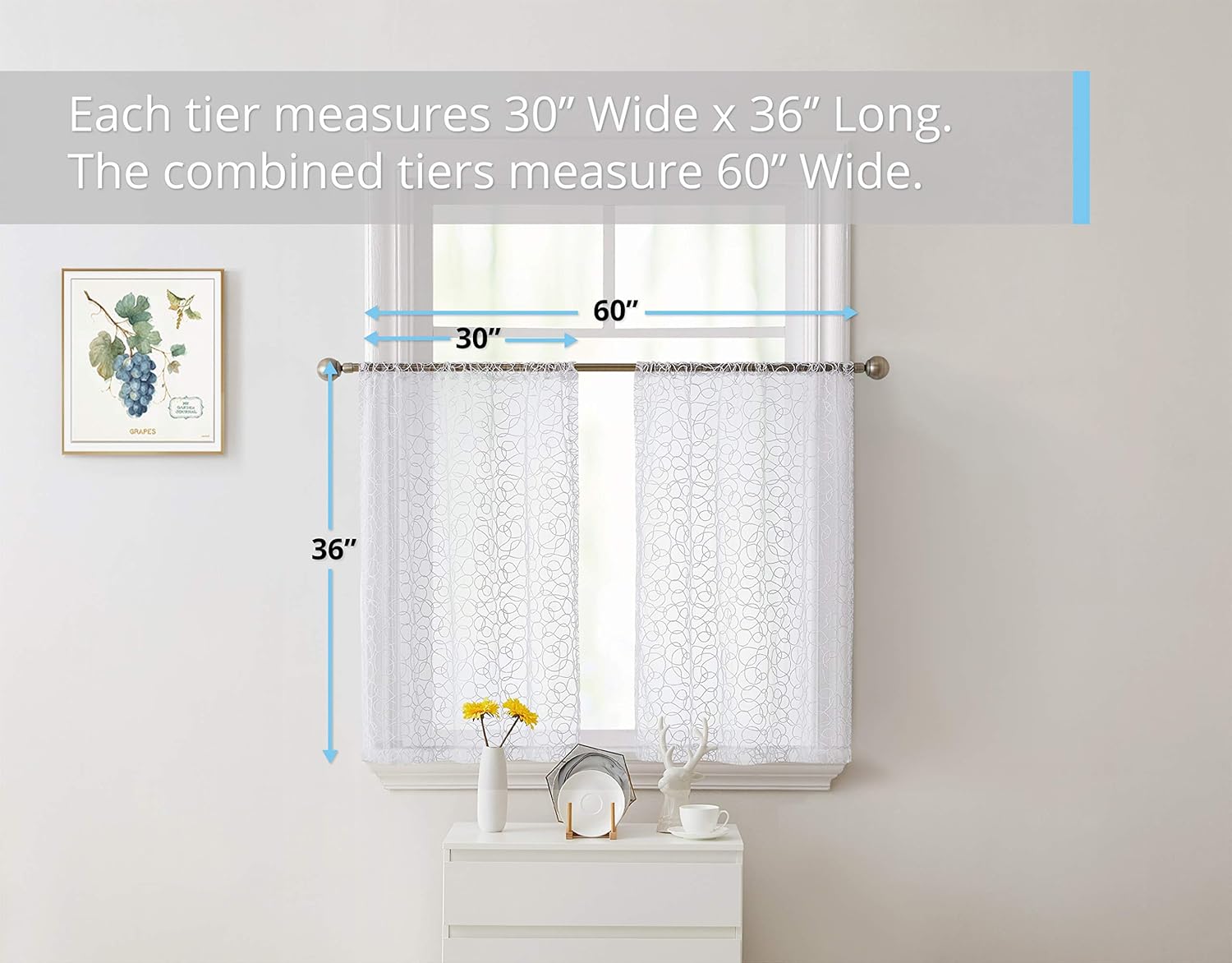 HLC.ME Audrey Sheer – Cortina de gasa transparente para ventana corta para cocina, dormitorio, ventanas pequeñas y baño (30.0 x 24.0 in de largo,