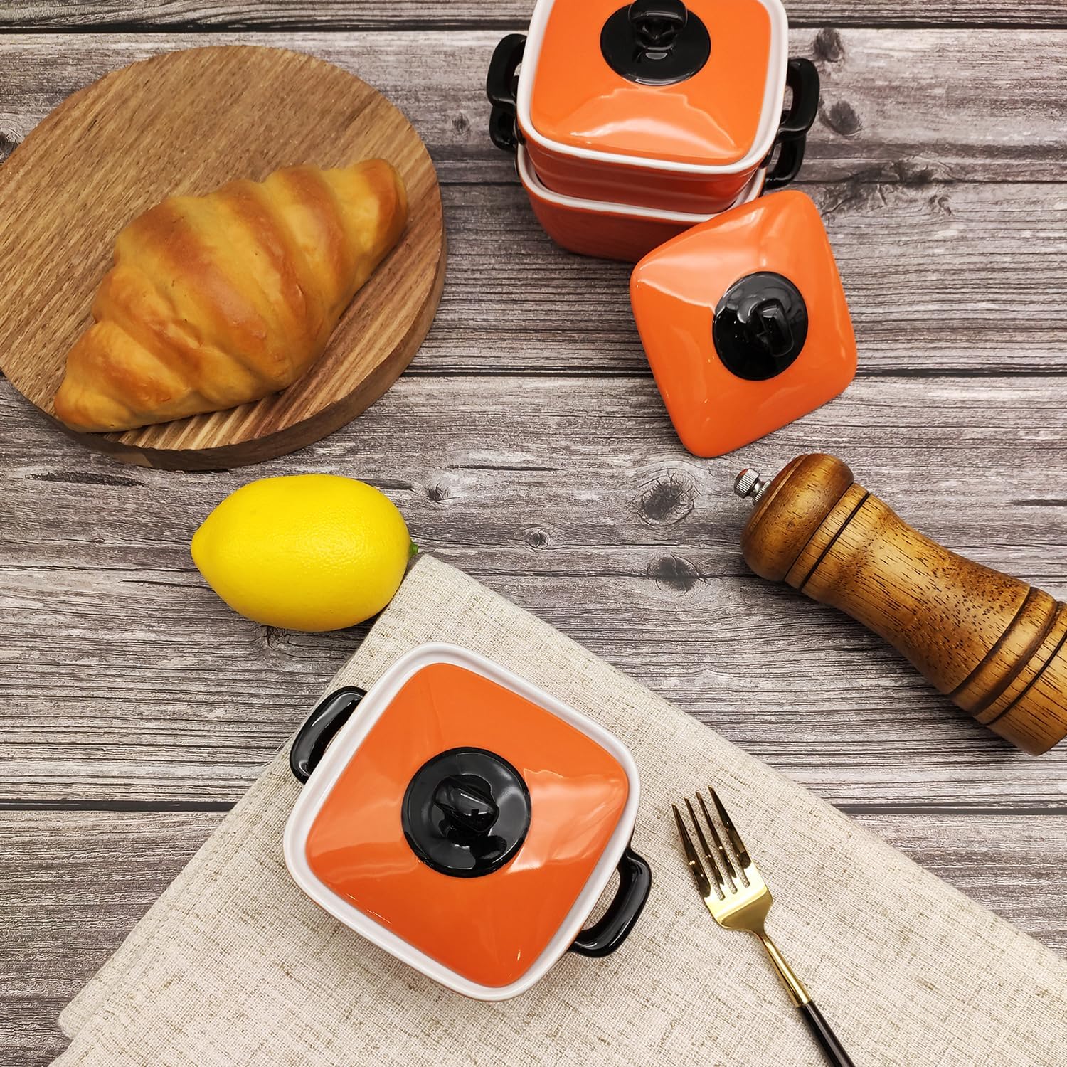 Creme Brulee – Cuencos cuadrados de cerámica  Mini tazas de natillas de 5 onzas, cuencos seguros para horno, platos de soufflé para hornear, cazuela